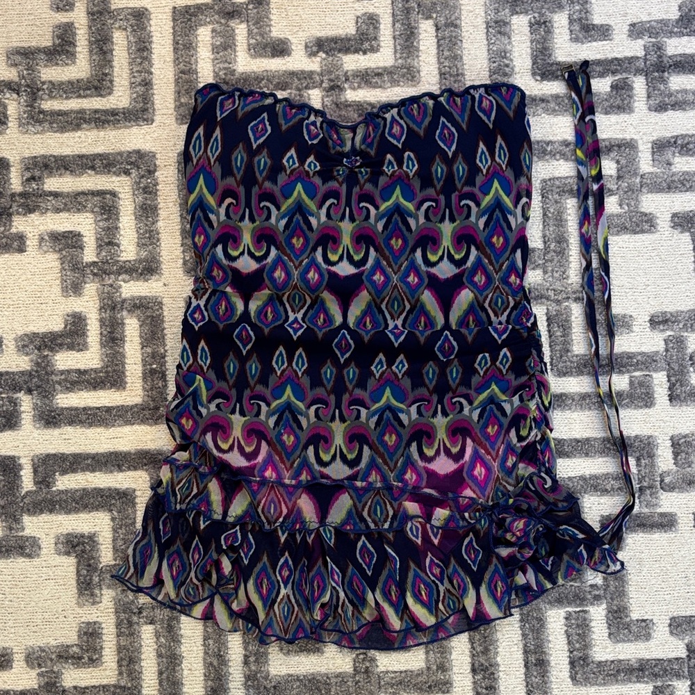 BECCA blue ikat print one piece ladies bathing suit size M